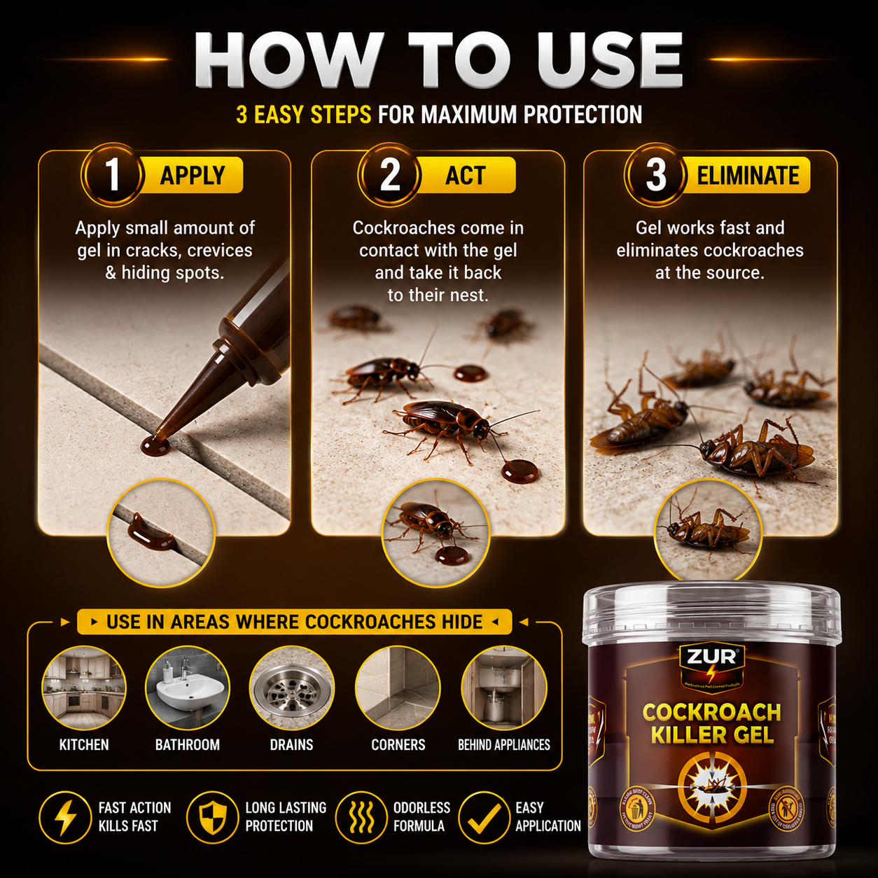 ZUR Cockroach Killer Gel – 72-Hour Nest Killer